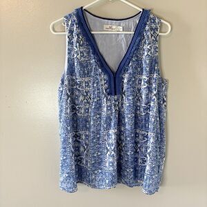 Vineyard Vines Tank Top Womens Blue Geometric Sleeveless Fringe Sz Medium